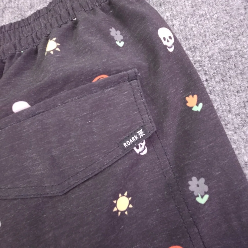 Roark Shorey Calavera Elastic Waist Trunks Black Mens XL RB412 Skull Rainbow AOP